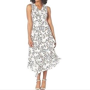 NEW Calvin Klein Chiffon Ditsy Floral Sleeveless V-neck Dress White Multi Size 2